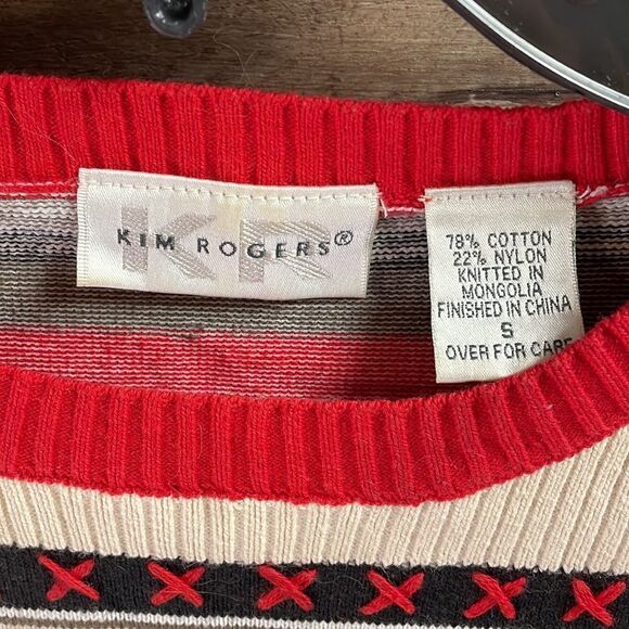 Kim Rogers Pullover Striped Sweater Top,Size Small,Red,Off White&Black, Vintage - Picture 3 of 5